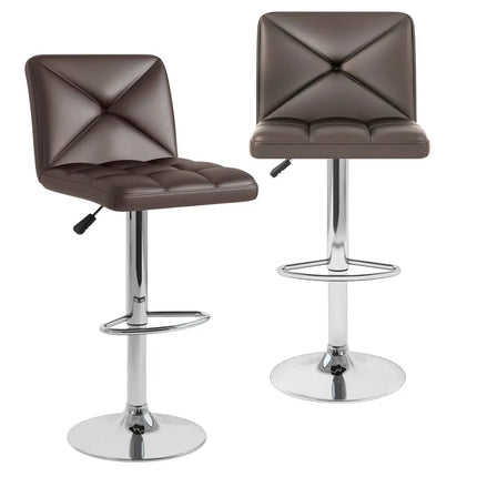 PU Leather Upholstered Bar Stools Set of 2 with Back and Adjustable Height-Brown - Brown - Bar Stools