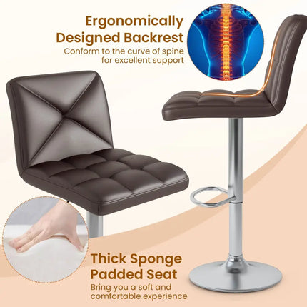 PU Leather Upholstered Bar Stools Set of 2 with Back and Adjustable Height-Brown - Brown - Bar Stools