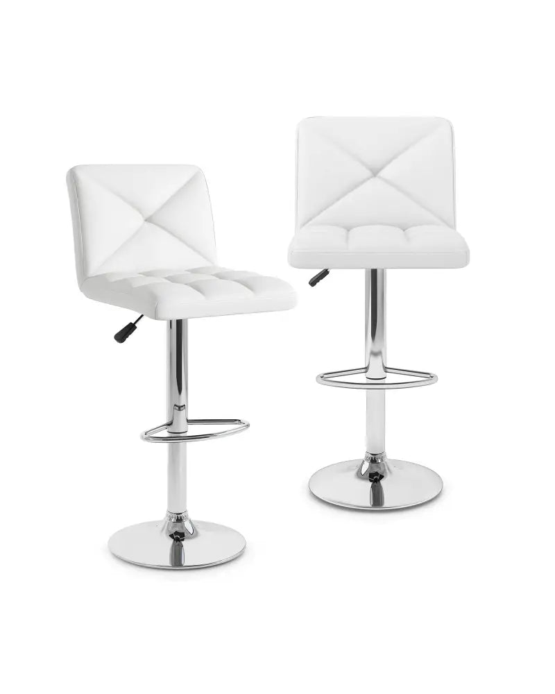 PU Leather Upholstered Bar Stools Set of 2 with Back and Adjustable Height-White - White - Bar Stools