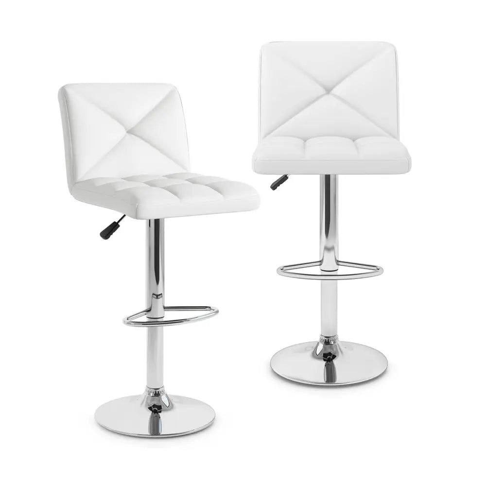 PU Leather Upholstered Bar Stools Set of 2 with Back and Adjustable Height-White - White - Bar Stools