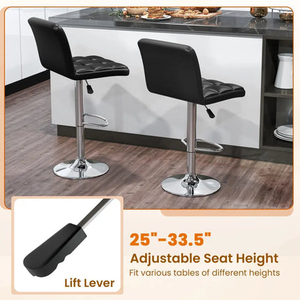 PU Leather Upholstered Bar Stools Set of 2 with Back and Adjustable Height-Black - Black - Bar Stools