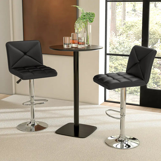 PU Leather Upholstered Bar Stools Set of 2 with Back and Adjustable Height-Black - Black - Bar Stools
