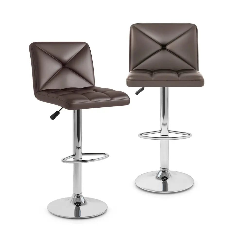 PU Leather Upholstered Bar Stools Set of 2 with Back and Adjustable Height-Brown - Brown - Bar Stools