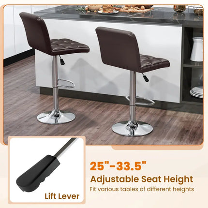 PU Leather Upholstered Bar Stools Set of 2 with Back and Adjustable Height-Brown - Brown - Bar Stools
