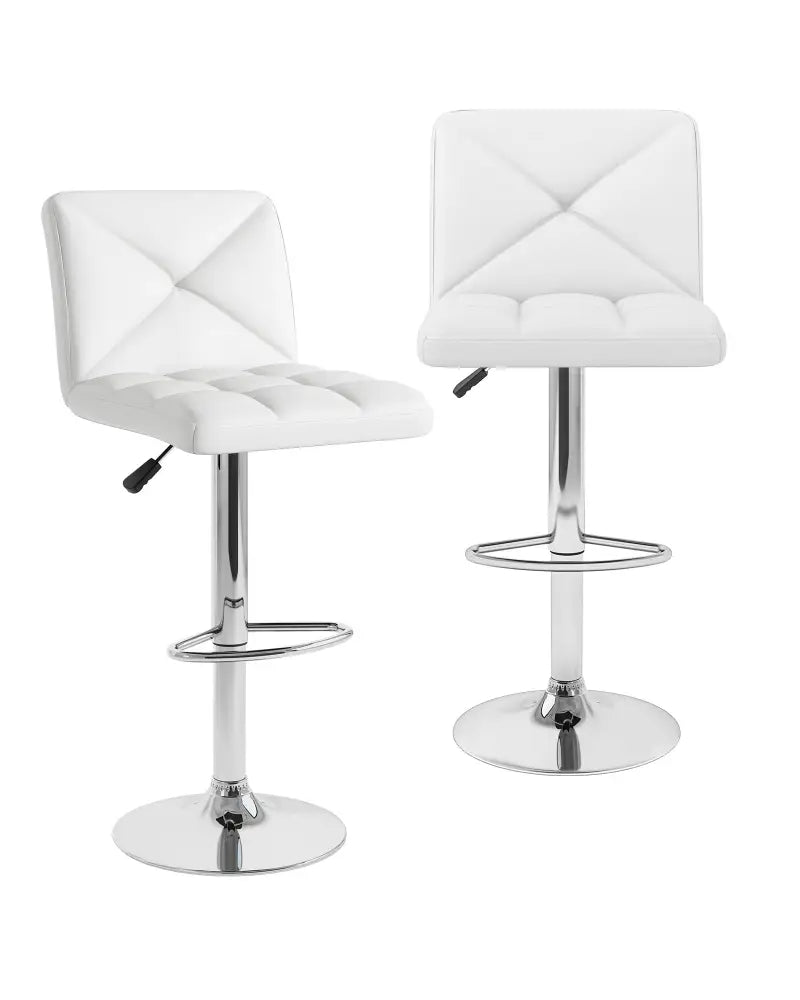 PU Leather Upholstered Bar Stools Set of 2 with Back and Adjustable Height-White - White - Bar Stools