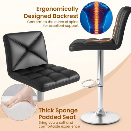 PU Leather Upholstered Bar Stools Set of 2 with Back and Adjustable Height-Black - Black - Bar Stools
