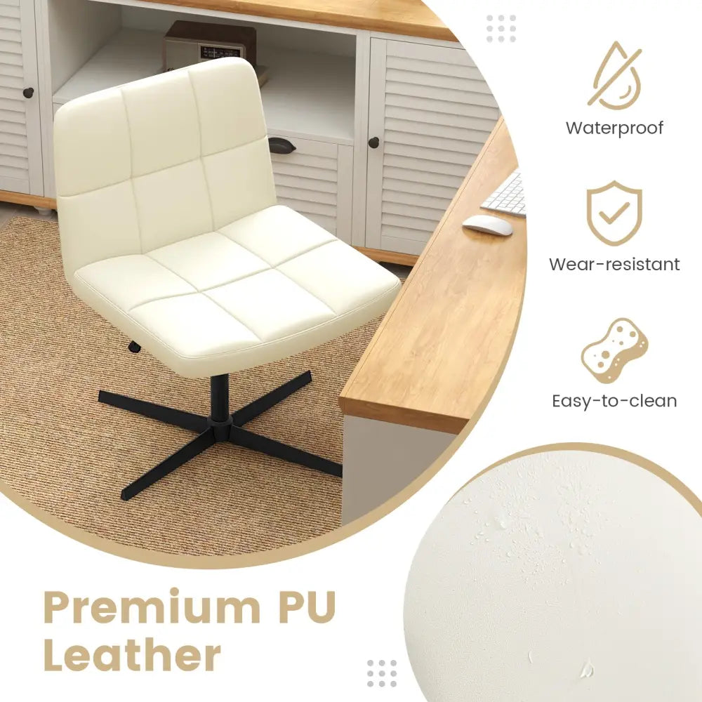PU Leather Upholstered Cross-legged Office Chair with Oversized U-shaped Seat for Home Office Make Up-Beige - Beige