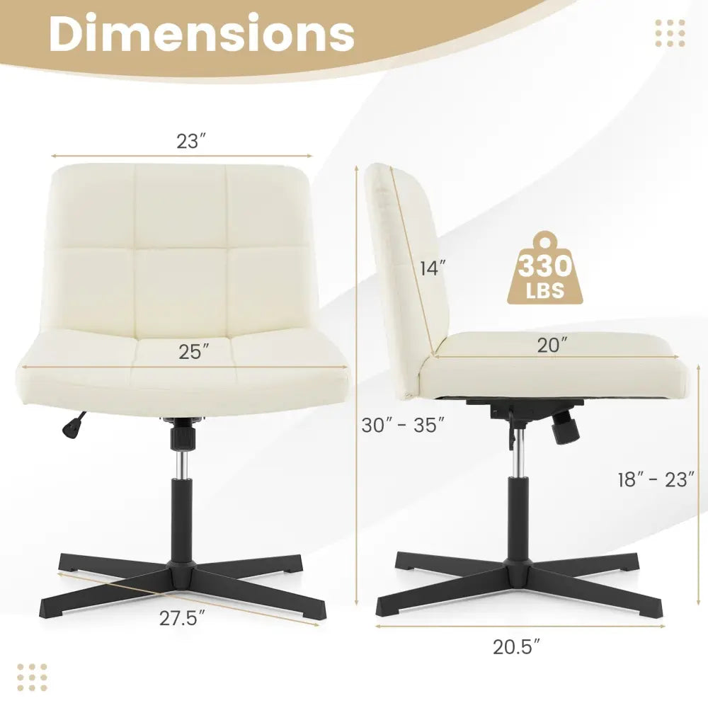 PU Leather Upholstered Cross-legged Office Chair with Oversized U-shaped Seat for Home Office Make Up-Beige - Beige