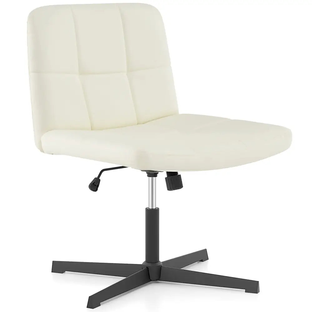 PU Leather Upholstered Cross-legged Office Chair with Oversized U-shaped Seat for Home Office Make Up-Beige - Beige