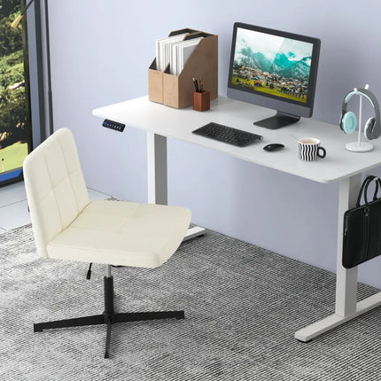 PU Leather Upholstered Cross-legged Office Chair with Oversized U-shaped Seat for Home Office Make Up-Beige - Beige