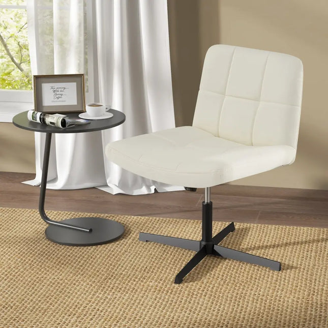 PU Leather Upholstered Cross-legged Office Chair with Oversized U-shaped Seat for Home Office Make Up-Beige - Beige