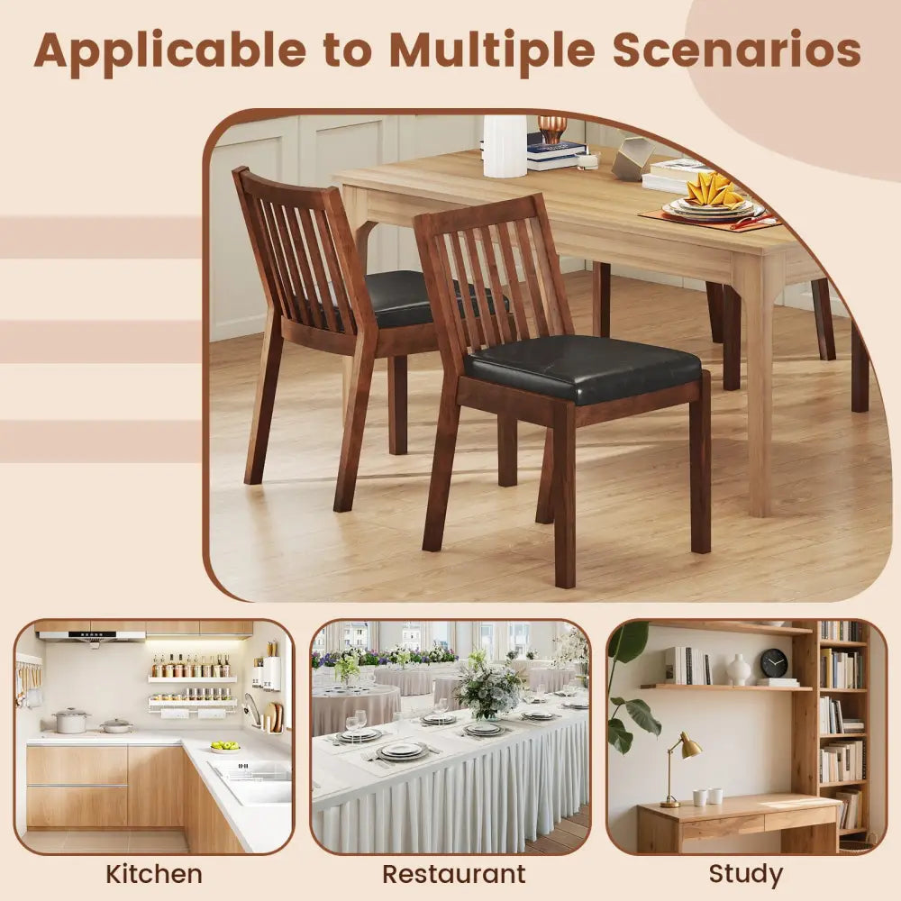 PU Leather Upholstered Dining Chair with Padded Seat Set of 2-Espresso - Espresso - Dining Chairs