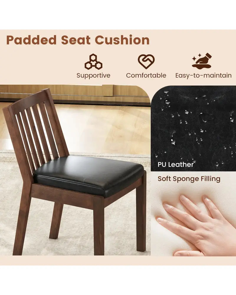 PU Leather Upholstered Dining Chair with Padded Seat Set of 2-Espresso - Espresso - Dining Chairs