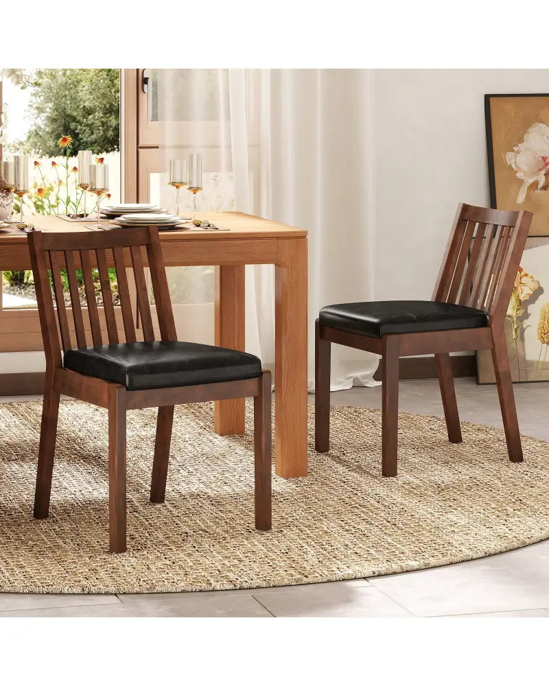 PU Leather Upholstered Dining Chair with Padded Seat Set of 2-Espresso - Espresso - Dining Chairs