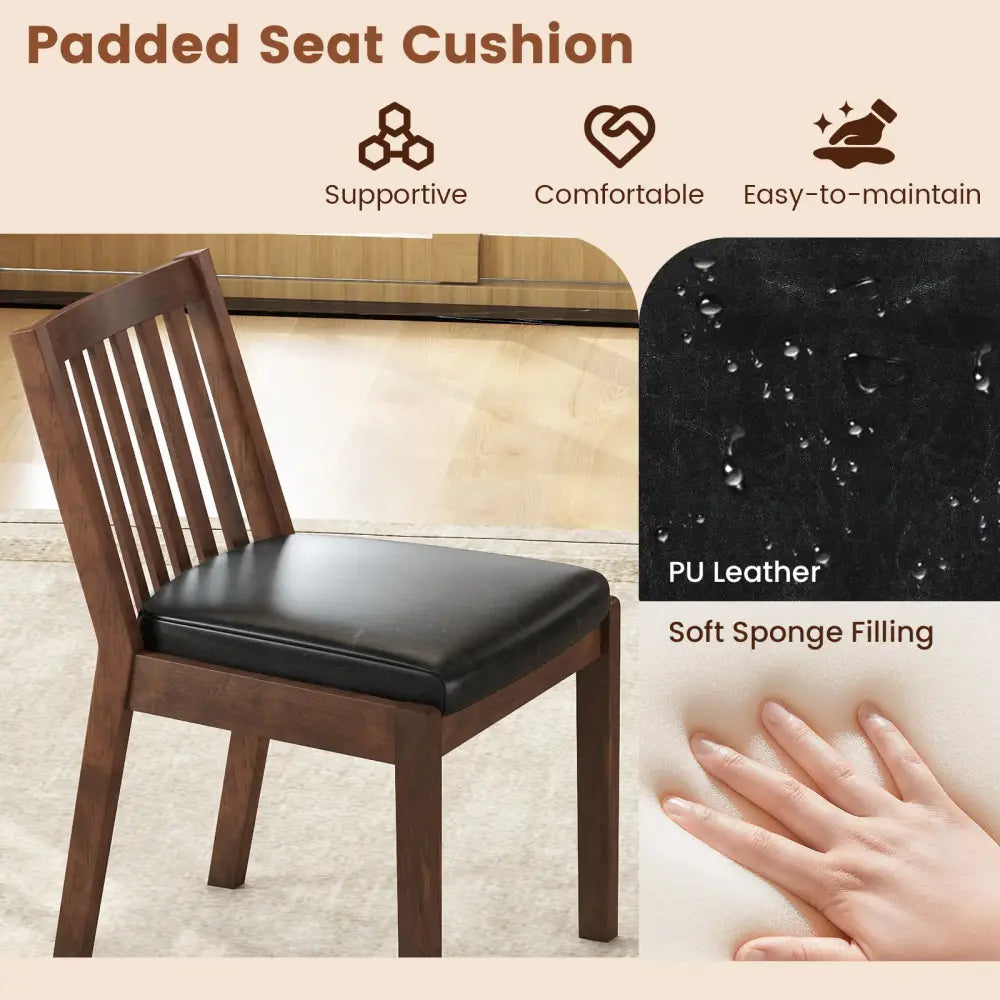 PU Leather Upholstered Dining Chair with Padded Seat Set of 2-Espresso - Espresso - Dining Chairs