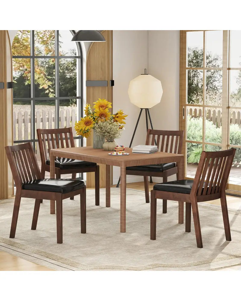 PU Leather Upholstered Dining Chair with Padded Seat Set of 4-Espresso - Espresso - Dining Chairs
