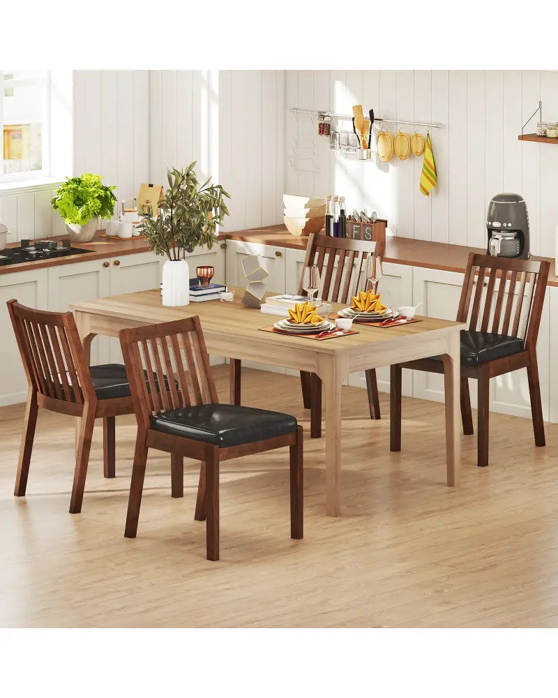 PU Leather Upholstered Dining Chair with Padded Seat Set of 4-Espresso - Espresso - Dining Chairs
