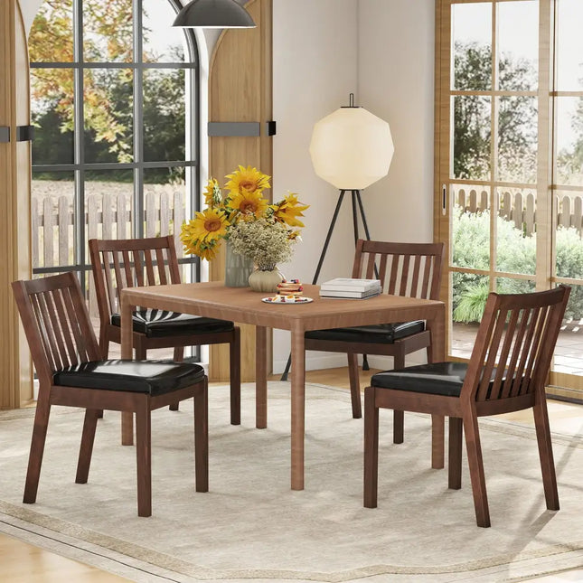 PU Leather Upholstered Dining Chair with Padded Seat Set of 4-Espresso - Espresso - Dining Chairs