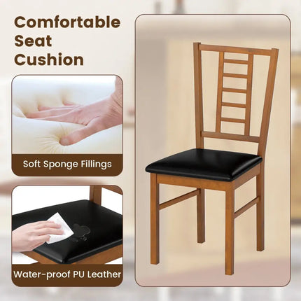 PU Leather Upholstered Wood Dining Chairs Set of 2-Walnut - Walnut - Dining Chairs