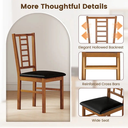 PU Leather Upholstered Wood Dining Chairs Set of 2-Walnut - Walnut - Dining Chairs