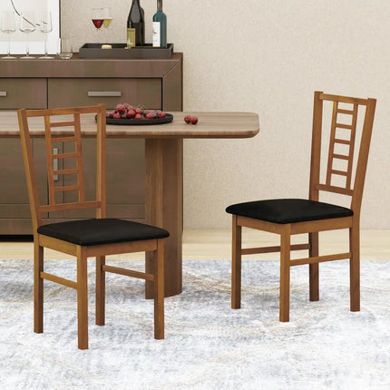 PU Leather Upholstered Wood Dining Chairs Set of 2-Walnut - Walnut - Dining Chairs