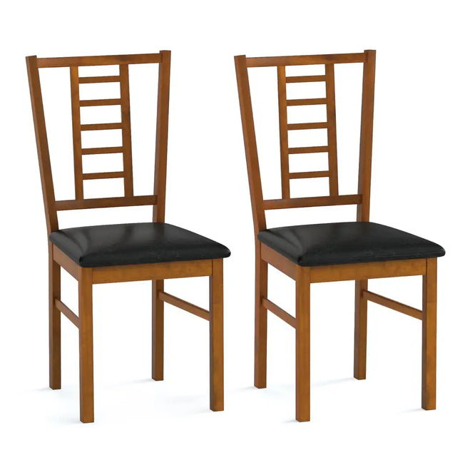 PU Leather Upholstered Wood Dining Chairs Set of 2-Walnut - Walnut - Dining Chairs