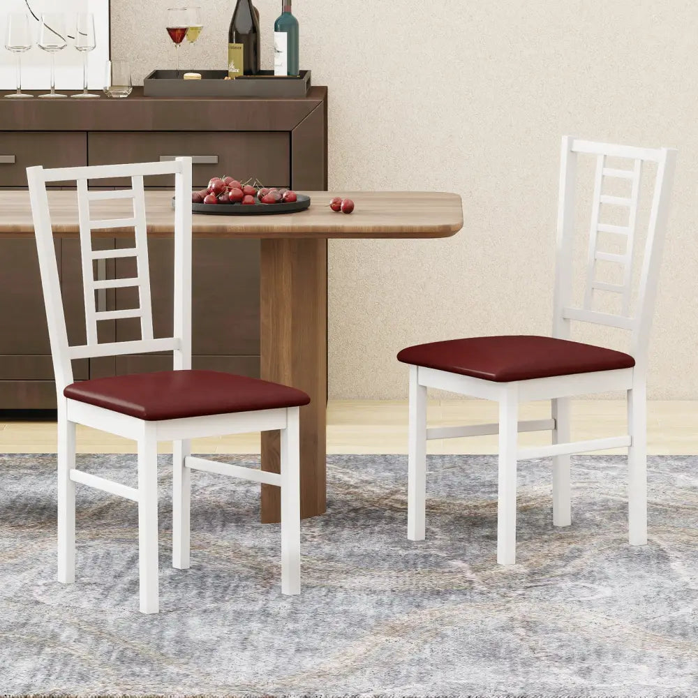 PU Leather Upholstered Wood Dining Chairs Set of 2-White - White - Dining Chairs