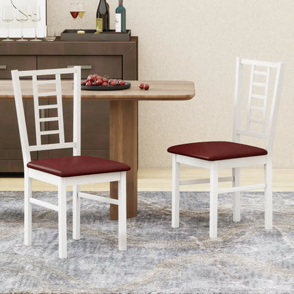 PU Leather Upholstered Wood Dining Chairs Set of 2-White - White - Dining Chairs