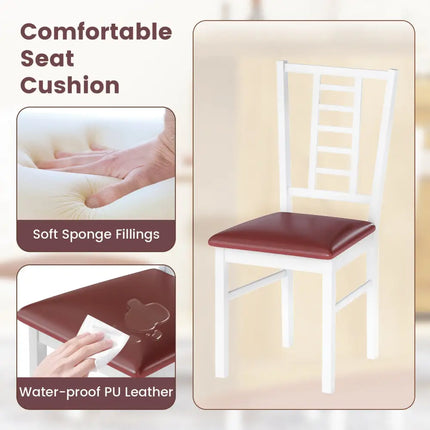 PU Leather Upholstered Wood Dining Chairs Set of 2-White - White - Dining Chairs