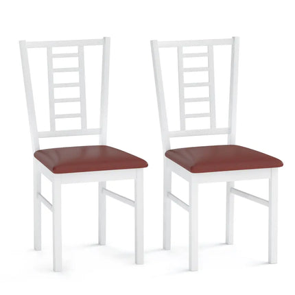 PU Leather Upholstered Wood Dining Chairs Set of 2-White - White - Dining Chairs