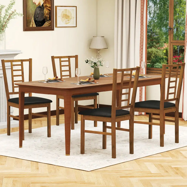 PU Leather Upholstered Wood Dining Chairs Set of 4-Walnut - Walnut - Dining Chairs