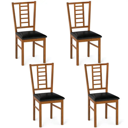 PU Leather Upholstered Wood Dining Chairs Set of 4-Walnut - Walnut - Dining Chairs