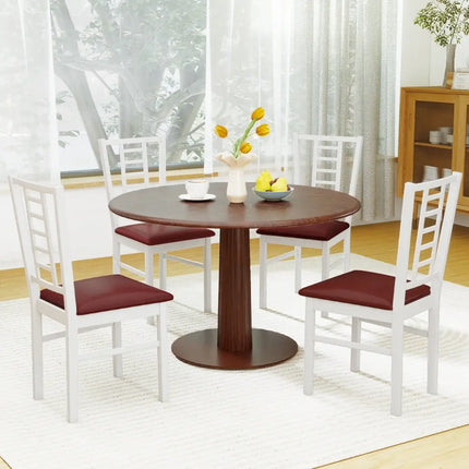 PU Leather Upholstered Wood Dining Chairs Set of 4-White - White - Dining Chairs