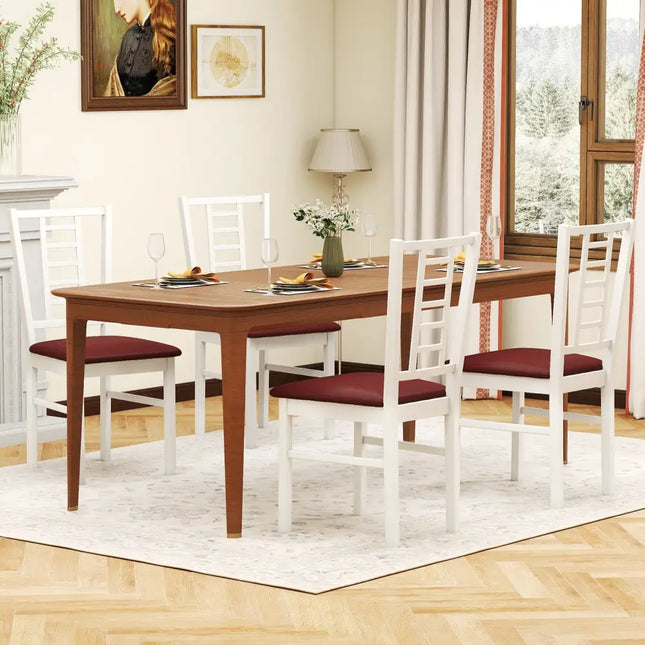 PU Leather Upholstered Wood Dining Chairs Set of 4-White - White - Dining Chairs