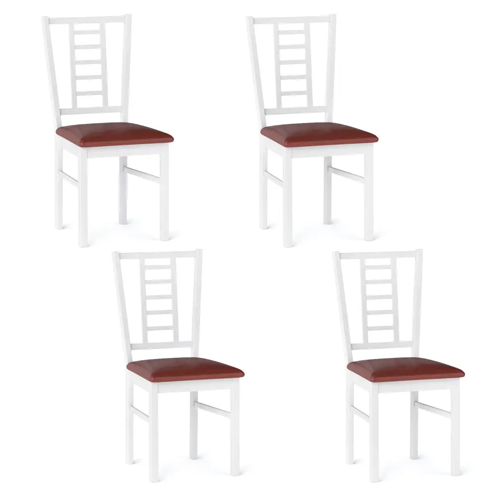 PU Leather Upholstered Wood Dining Chairs Set of 4-White - White - Dining Chairs