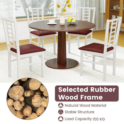PU Leather Upholstered Wood Dining Chairs Set of 4-White - White - Dining Chairs
