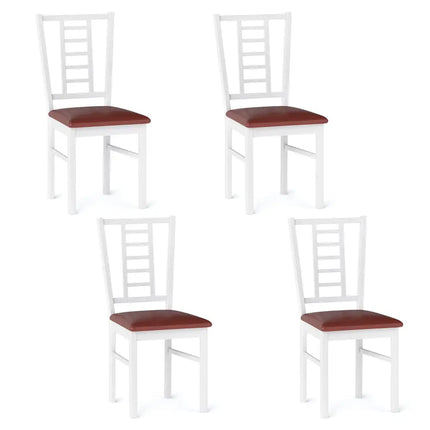 PU Leather Upholstered Wood Dining Chairs Set of 4-White - White - Dining Chairs