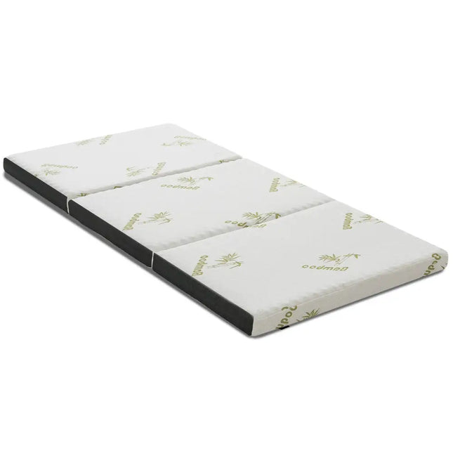 Queen 3 Inch Tri-fold Memory Foam Floor Mattress Topper Portable with Carrying Bag-S - White - Mattresses