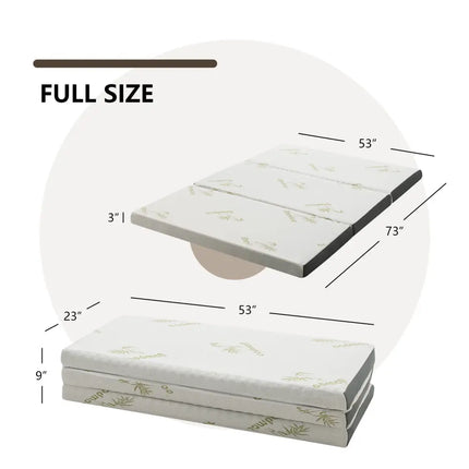 Queen 3 Inch Tri-fold Memory Foam Floor Mattress Topper Portable with Carrying Bag-M - White - Mattresses