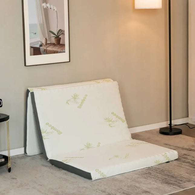Queen 3 Inch Tri-fold Memory Foam Floor Mattress Topper Portable with Carrying Bag-S - White - Mattresses