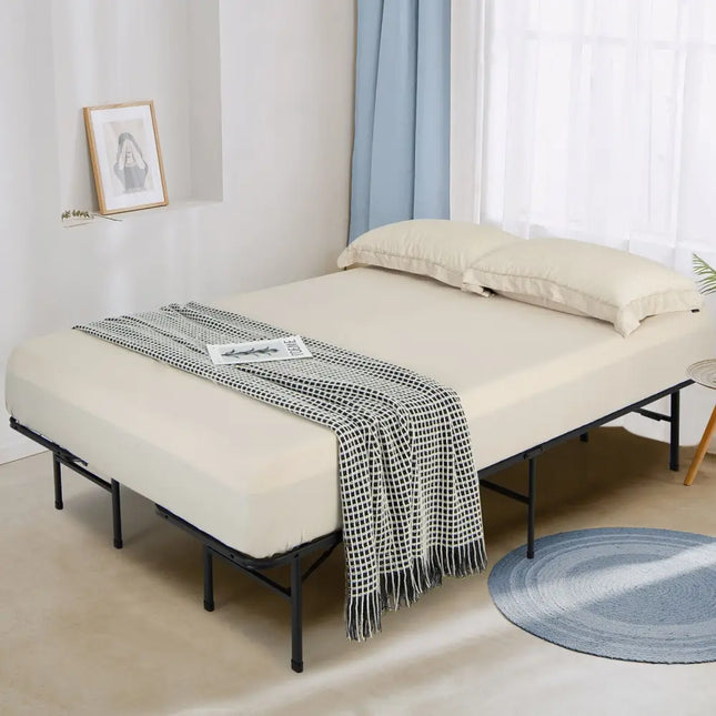 Queen/King Size Folding Steel Platform Bed Frame for Kids and Adults-King Size - Black - Folding Beds