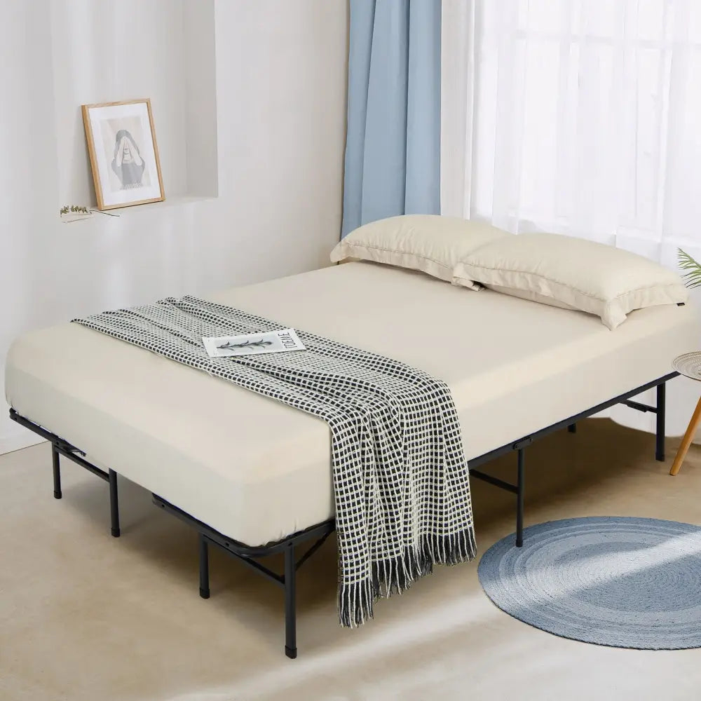 Queen/King Size Folding Steel Platform Bed Frame for Kids and Adults-King Size - Black - Folding Beds