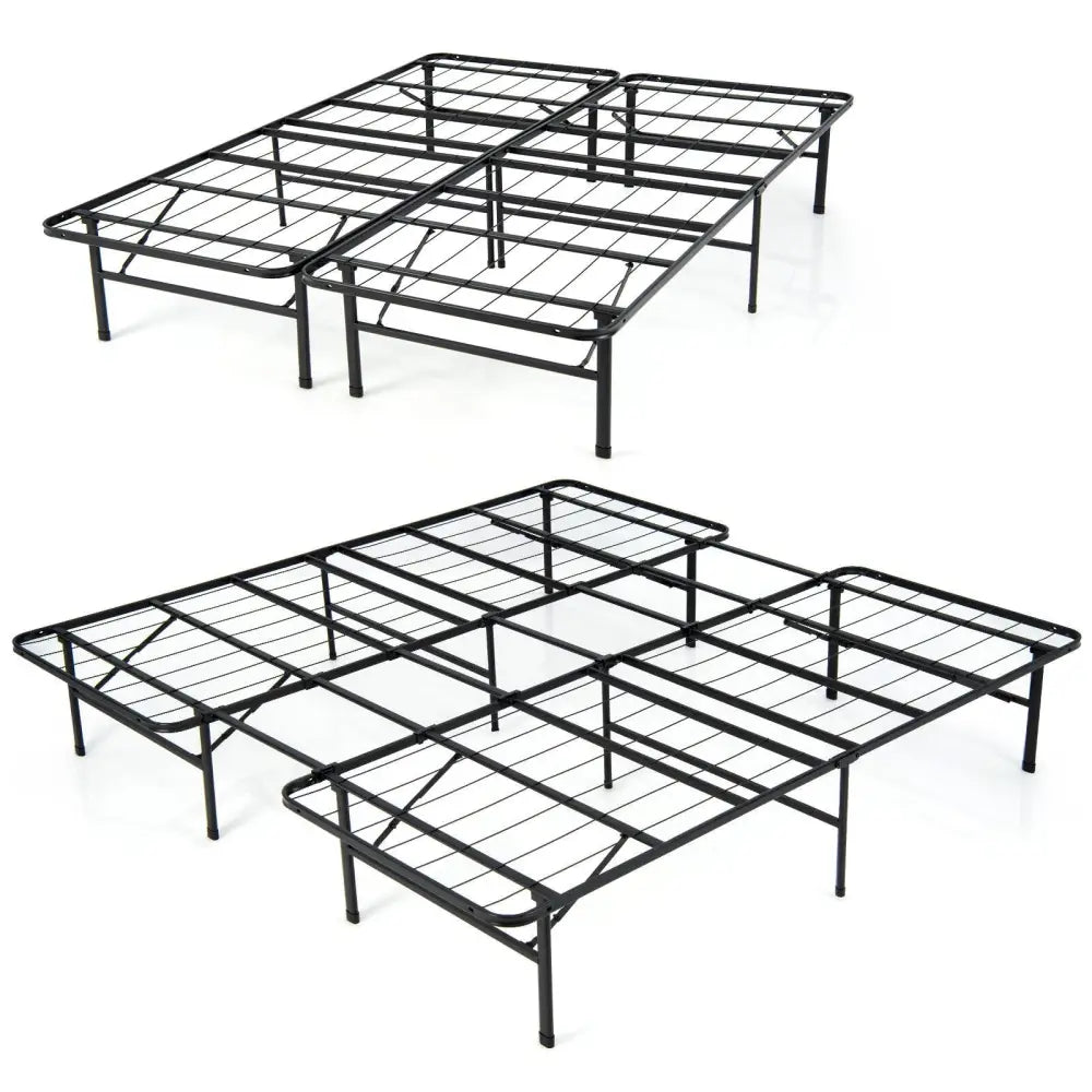 Queen/King Size Folding Steel Platform Bed Frame for Kids and Adults-King Size - Black - Folding Beds