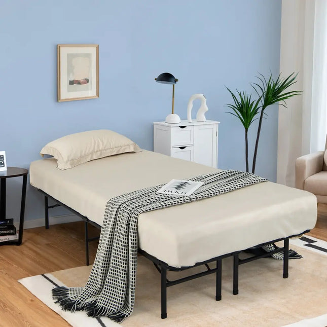 Queen/King Size Folding Steel Platform Bed Frame for Kids and Adults-King Size - Black - Folding Beds