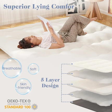 Queen/King/Twin/Full Futon Mattress Floor Sleeping Pad with Washable Cover Beige-King Size - Beige - Mattresses