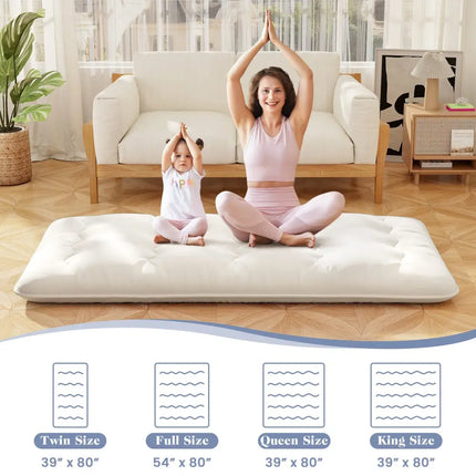 Queen/King/Twin/Full Futon Mattress Floor Sleeping Pad with Washable Cover Beige-Twin Size - Beige - Mattresses