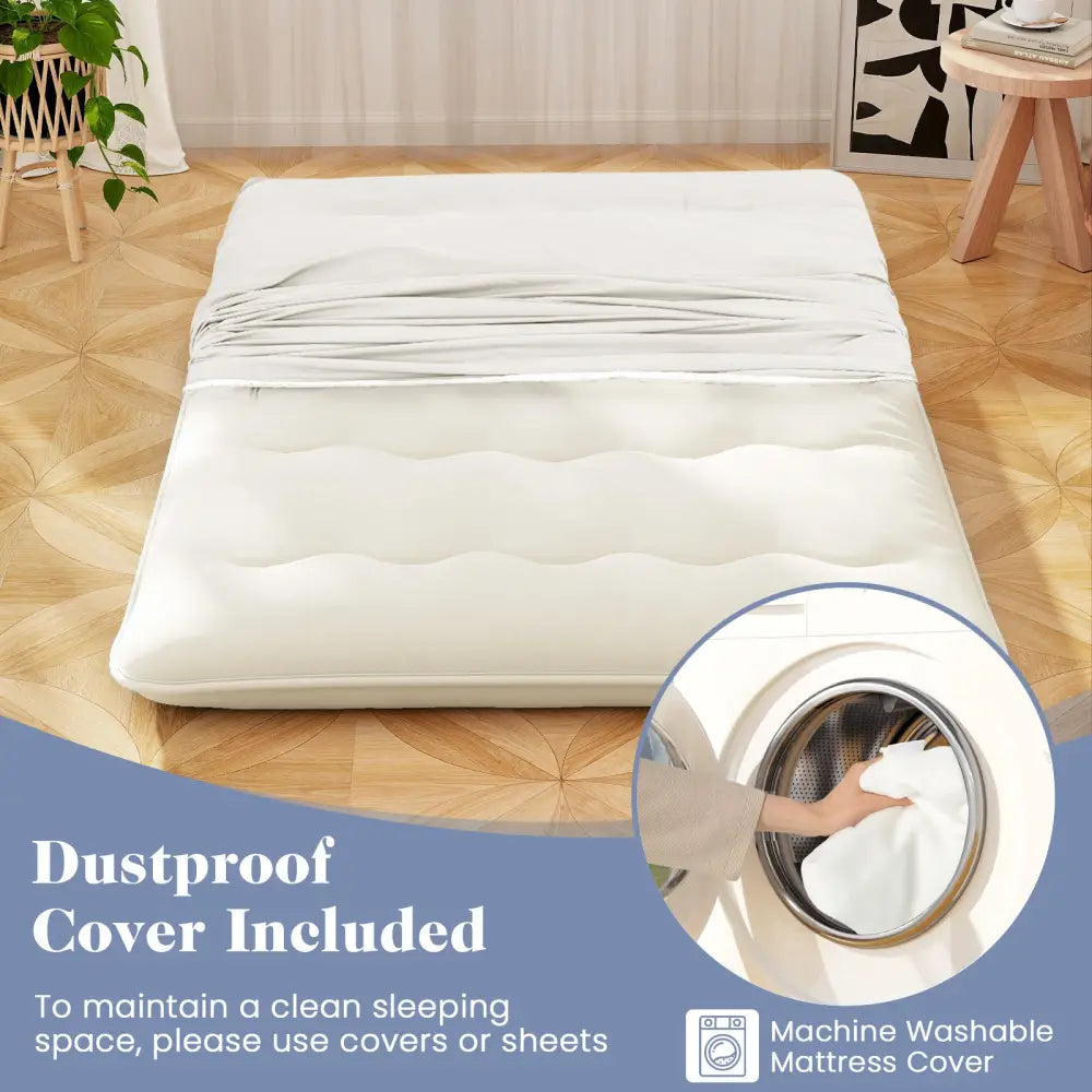 Queen/King/Twin/Full Futon Mattress Floor Sleeping Pad with Washable Cover Beige-Full Size - Beige - Mattresses