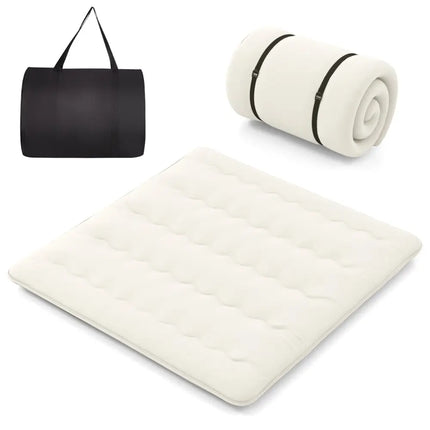 Queen/King/Twin/Full Futon Mattress Floor Sleeping Pad with Washable Cover Beige-King Size - Beige - Mattresses