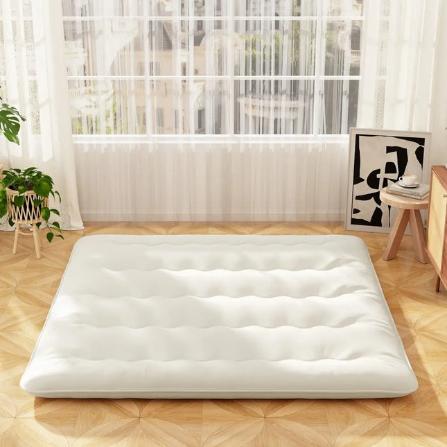 Queen/King/Twin/Full Futon Mattress Floor Sleeping Pad with Washable Cover Beige-King Size - Beige - Mattresses