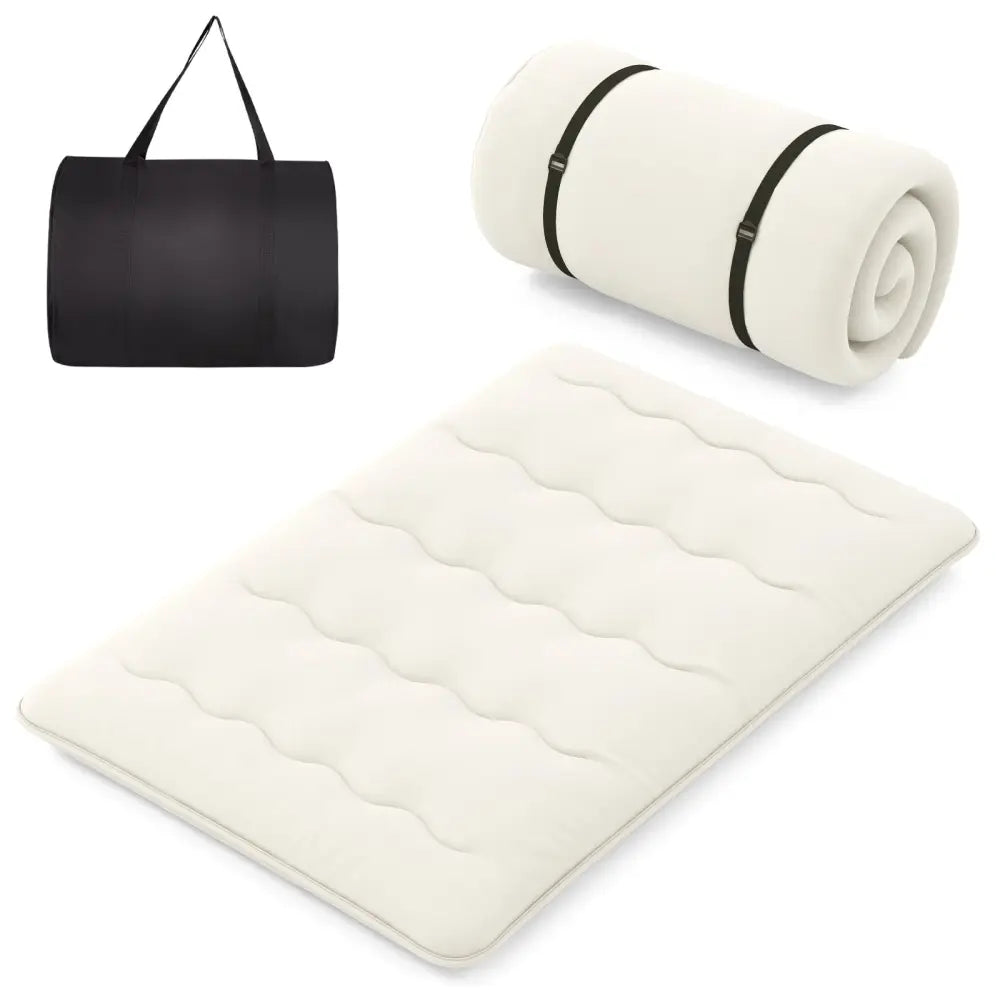 Queen/King/Twin/Full Futon Mattress Floor Sleeping Pad with Washable Cover Beige-Full Size - Beige - Mattresses